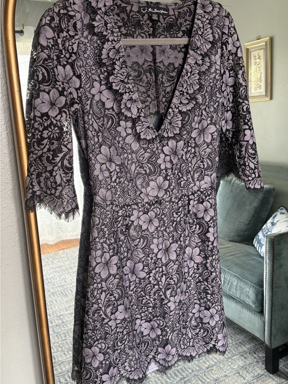 For Love & Lemons Lavender Gray Floral Lace Mini Dress M free people - Picture 2 of 2